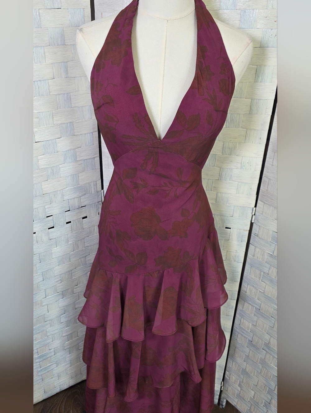 Plum Halter Ruffled Maxi Dress - Picture 6 of 13